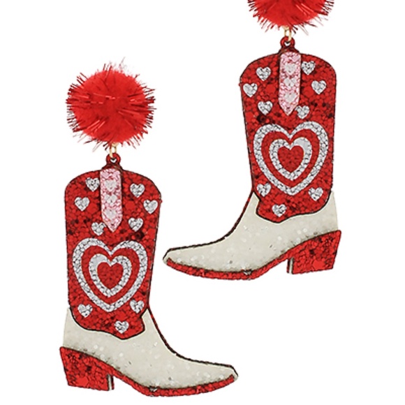 Heart Boot PomPom Earrings - Picture 2 of 2